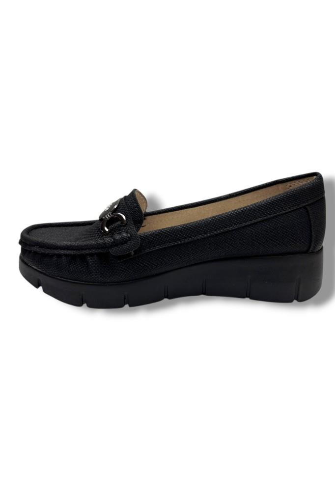 C-Shoes SL422-26 Baskı Kot Deri Zikzak Taşlı Toka Comfort Kadın Ayakkabı
