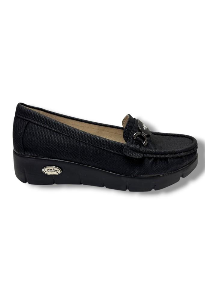 C-Shoes SL422-26 Baskı Kot Deri Zikzak Taşlı Toka Comfort Kadın Ayakkabı