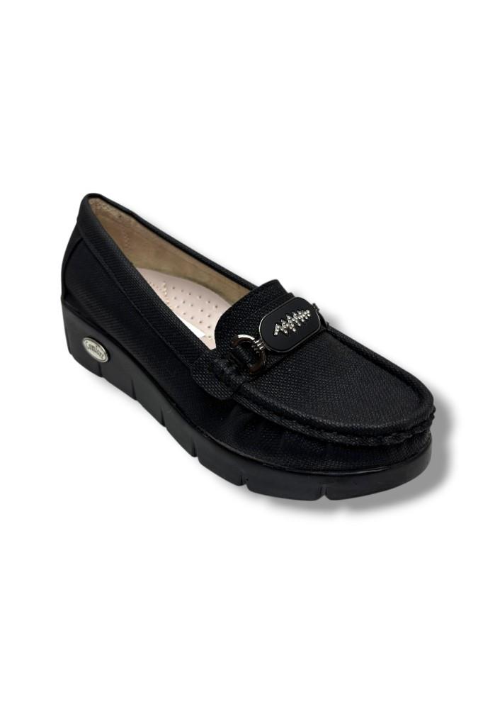 C-Shoes SL422-26 Baskı Kot Deri Zikzak Taşlı Toka Comfort Kadın Ayakkabı