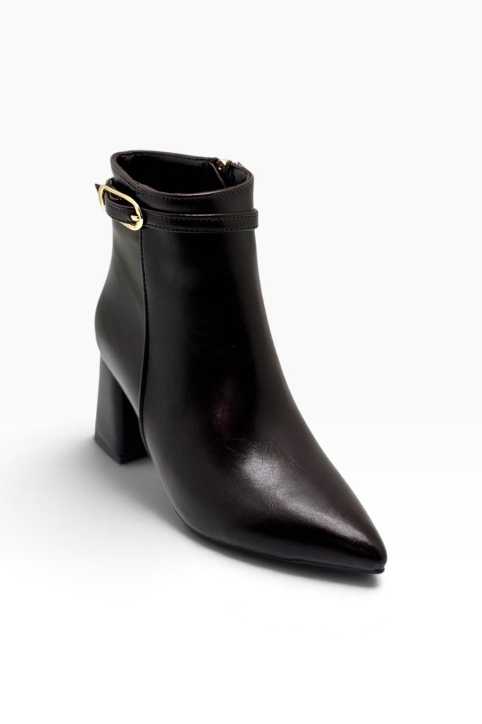 C-Shoes TK610-27 Sıvama Deri Kemer Tokalı Kalın Topuklu Kadın Bot(6,5cm)