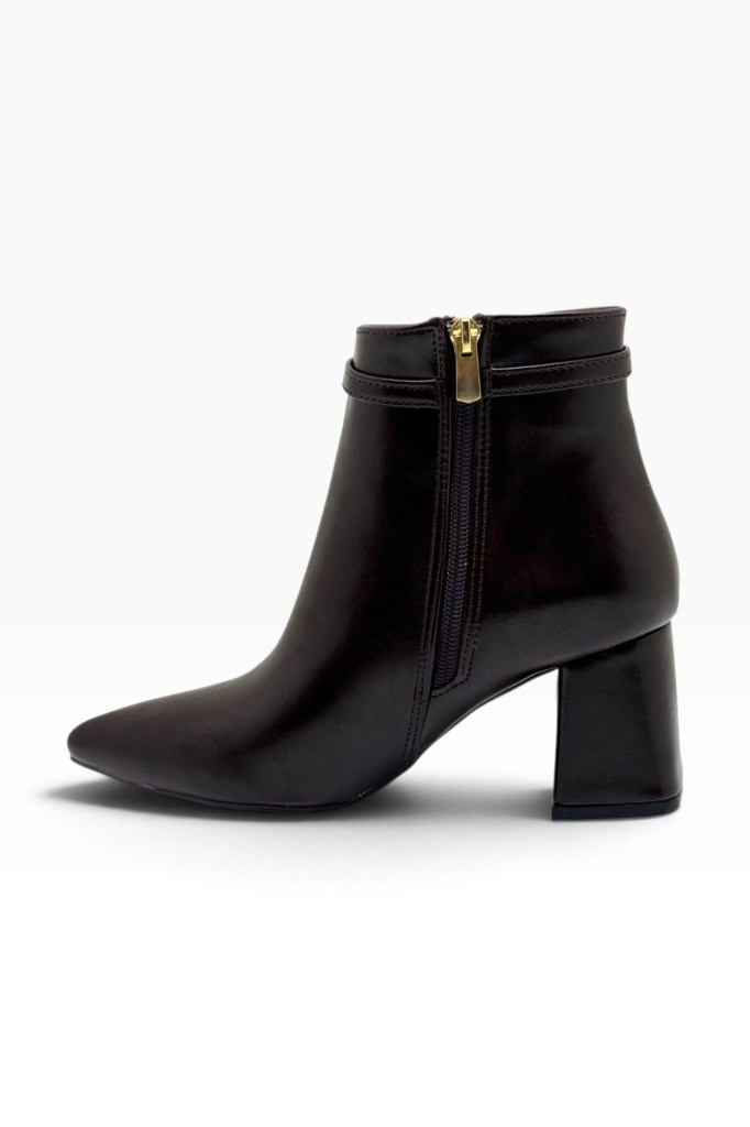 C-Shoes TK610-27 Sıvama Deri Kemer Tokalı Kalın Topuklu Kadın Bot(6,5cm)