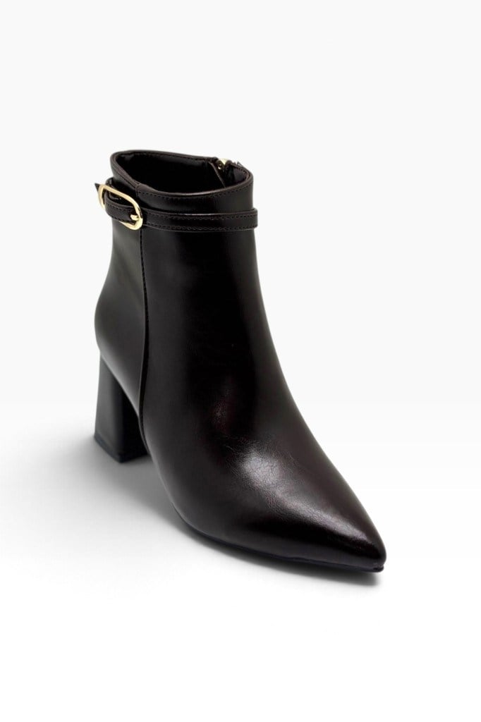 C-Shoes TK610-27 Sıvama Deri Kemer Tokalı Kalın Topuklu Kadın Bot(6,5cm)