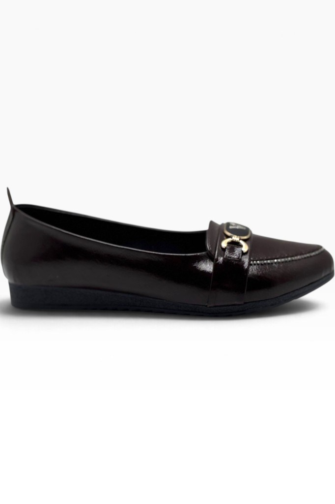 C-Shoes YS3008-27 Sıvama Deri Taşlı V Toka Anatomik Kadın Babet