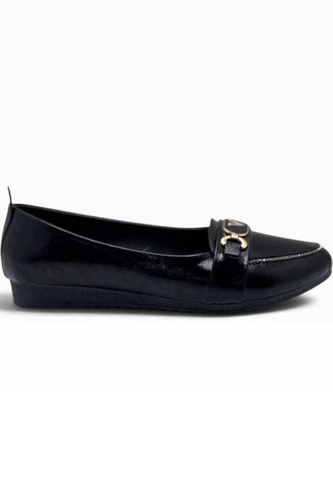C-Shoes YS3008-27 Sıvama Deri Taşlı V Toka Anatomik Kadın Babet