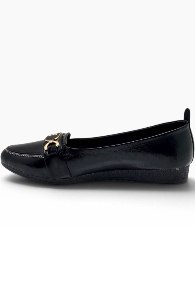 C-Shoes YS3008-27 Sıvama Deri Taşlı V Toka Anatomik Kadın Babet