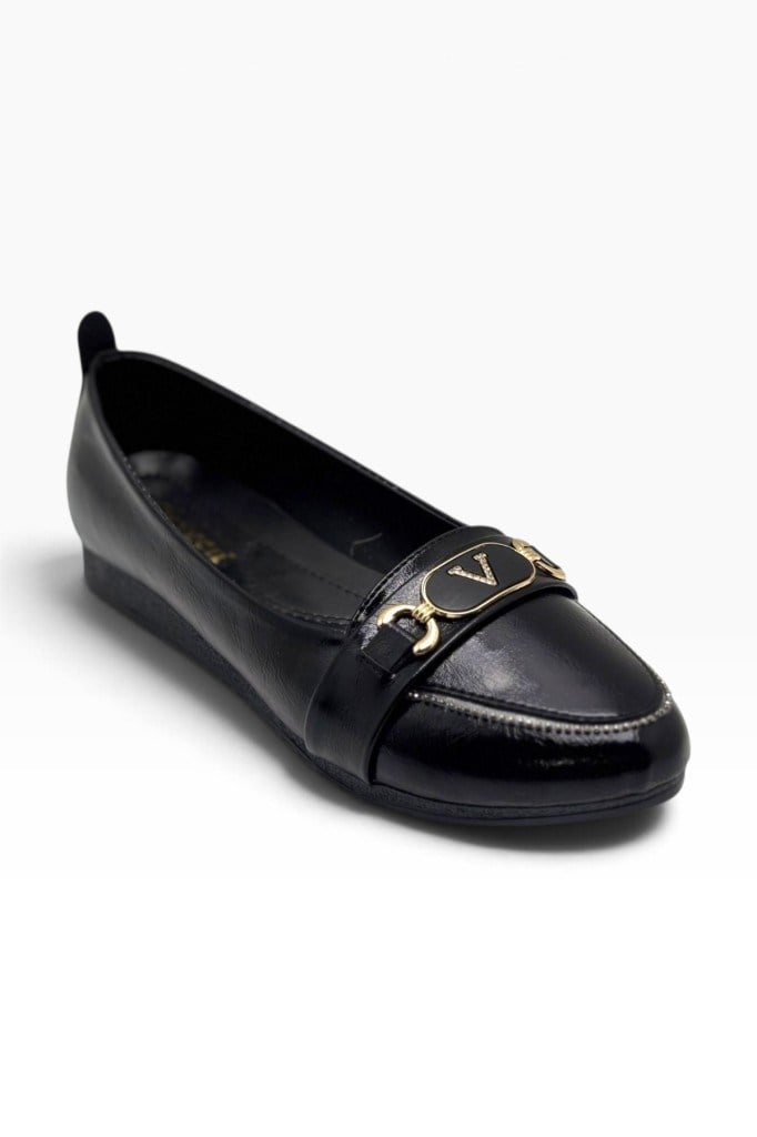 C-Shoes YS3008-27 Sıvama Deri Taşlı V Toka Anatomik Kadın Babet