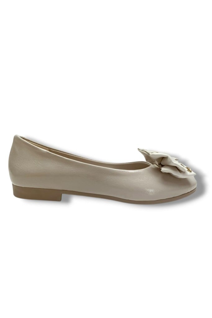 C-Shoes YS304-26 Kırışık Rugan Kapsüllü Saten Papyonlu Anatomik Kadın Babet
