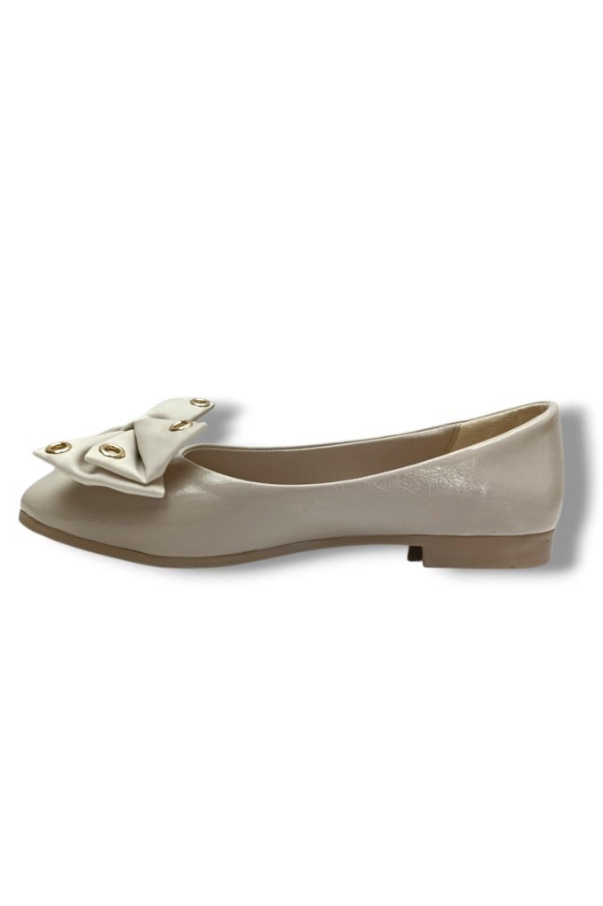 C-Shoes YS304-26 Kırışık Rugan Kapsüllü Saten Papyonlu Anatomik Kadın Babet