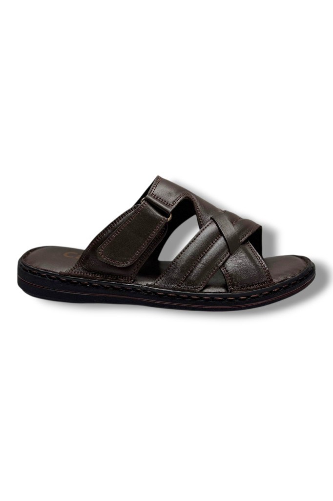 Cakgo 143-26 Hakiki Deri Ultra Soft Çapraz Bant Cırtlı Anatomik Erkek Terlik 40-47
