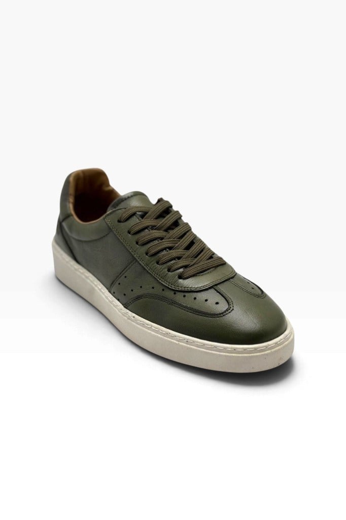 Cakgo 152-26 Hakiki Deri Anatomik Taban Erkek Sneaker Haki Beyaz