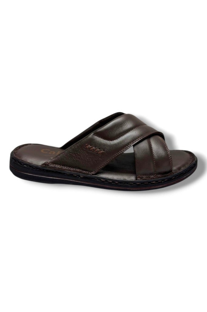 Cakgo 170-26 Hakiki Deri Ultra Soft Çapraz Bant Anatomik Erkek Terlik 40-47