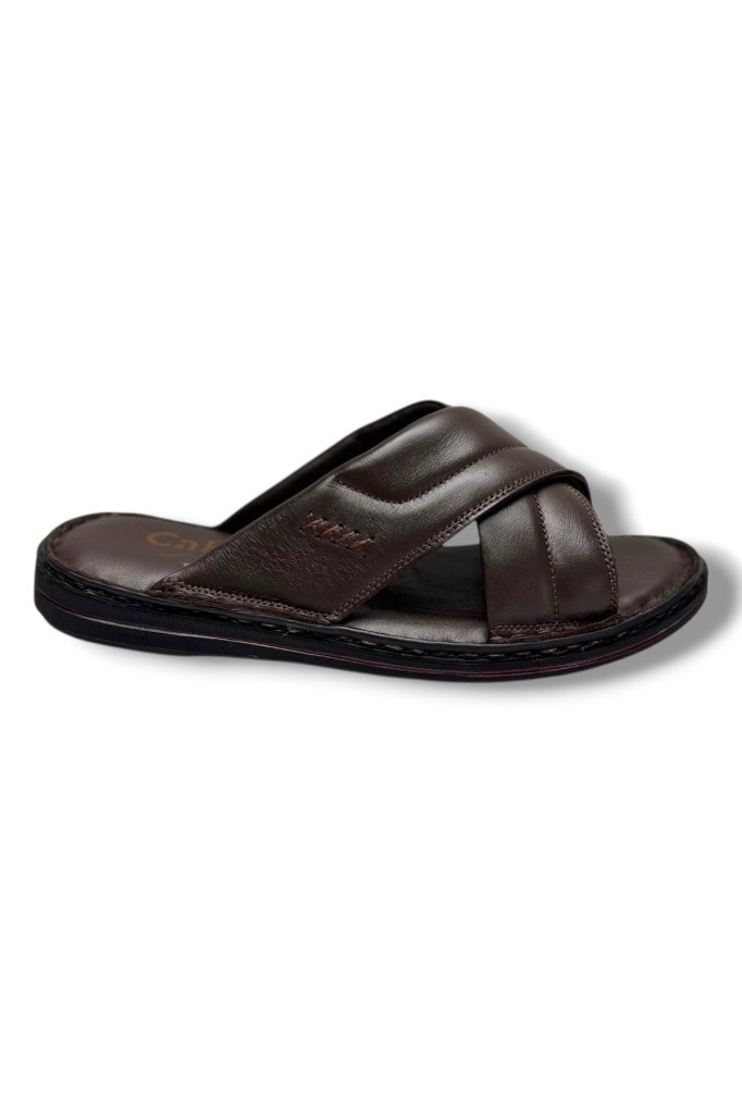 Cakgo 170-26 Hakiki Deri Ultra Soft Çapraz Bant Anatomik Erkek Terlik 40-47