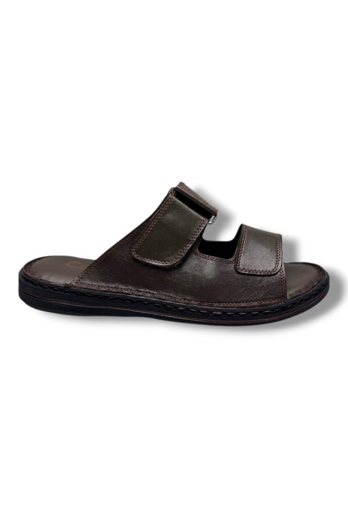 Cakgo 182-26 Hakiki Deri Ultra Soft Çift Bant Cırtlı Anatomik Erkek Terlik 40-47