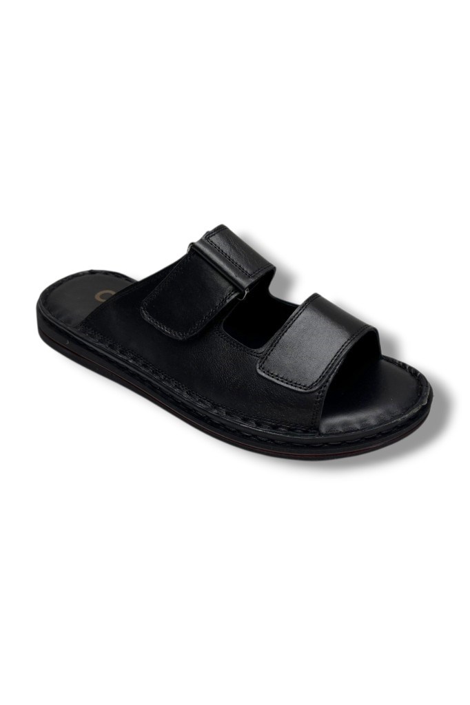 Cakgo 182-26 Hakiki Deri Ultra Soft Çift Bant Cırtlı Anatomik Erkek Terlik 40-47