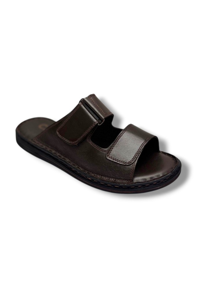 Cakgo 182-26 Hakiki Deri Ultra Soft Çift Bant Cırtlı Anatomik Erkek Terlik 40-47