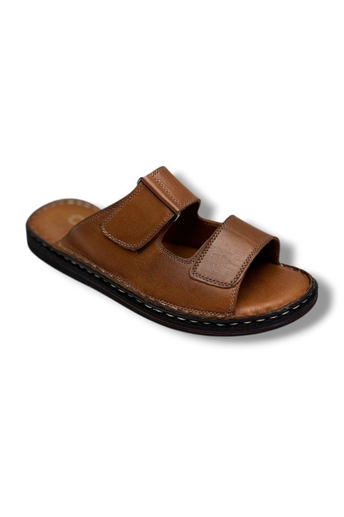 Cakgo 182-26 Hakiki Deri Ultra Soft Çift Bant Cırtlı Anatomik Erkek Terlik 40-47