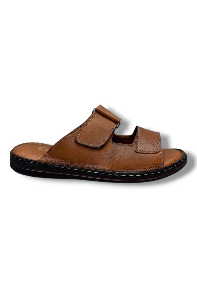 Cakgo 182-26 Hakiki Deri Ultra Soft Çift Bant Cırtlı Anatomik Erkek Terlik 40-47