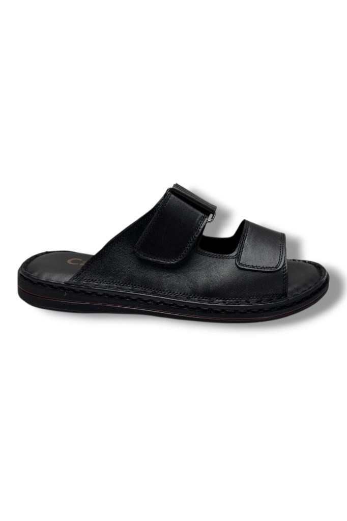 Cakgo 182-26 Hakiki Deri Ultra Soft Çift Bant Cırtlı Anatomik Erkek Terlik 40-47