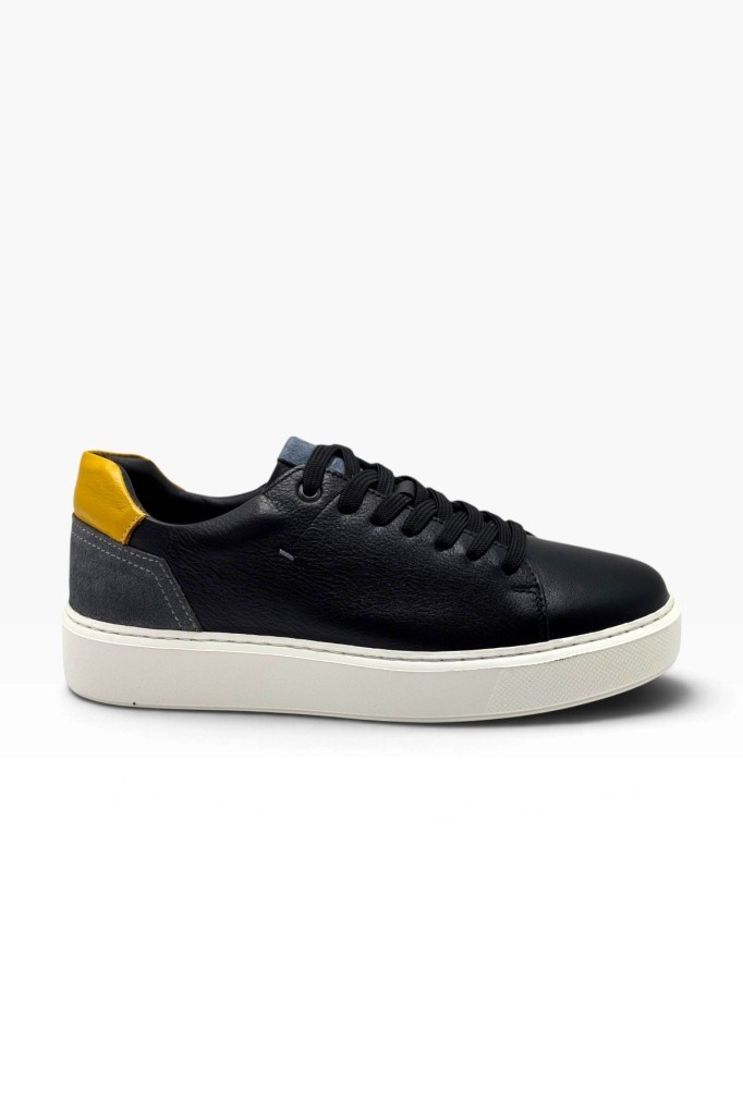 Cakgo 220-26 Hakiki Deri Anatomik Taban Erkek Sneaker Siyah Sarı Beyaz