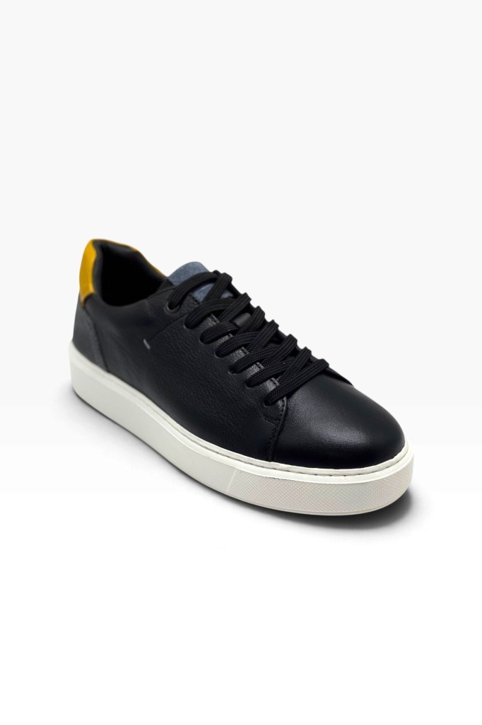 Cakgo 220-26 Hakiki Deri Anatomik Taban Erkek Sneaker Siyah Sarı Beyaz