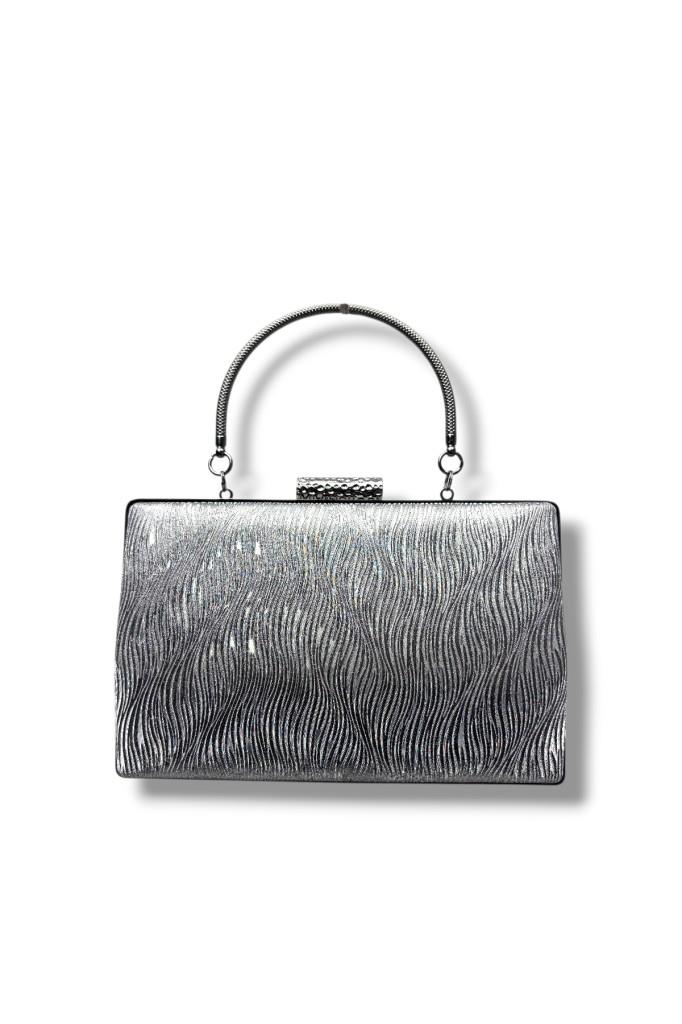 Cakgo 278-26 Dalgalı Simli Parlak Kumaş Çelik Kasa Abiye Çanta