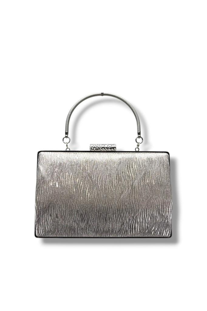 Cakgo 278-26 Dalgalı Simli Parlak Kumaş Çelik Kasa Abiye Çanta