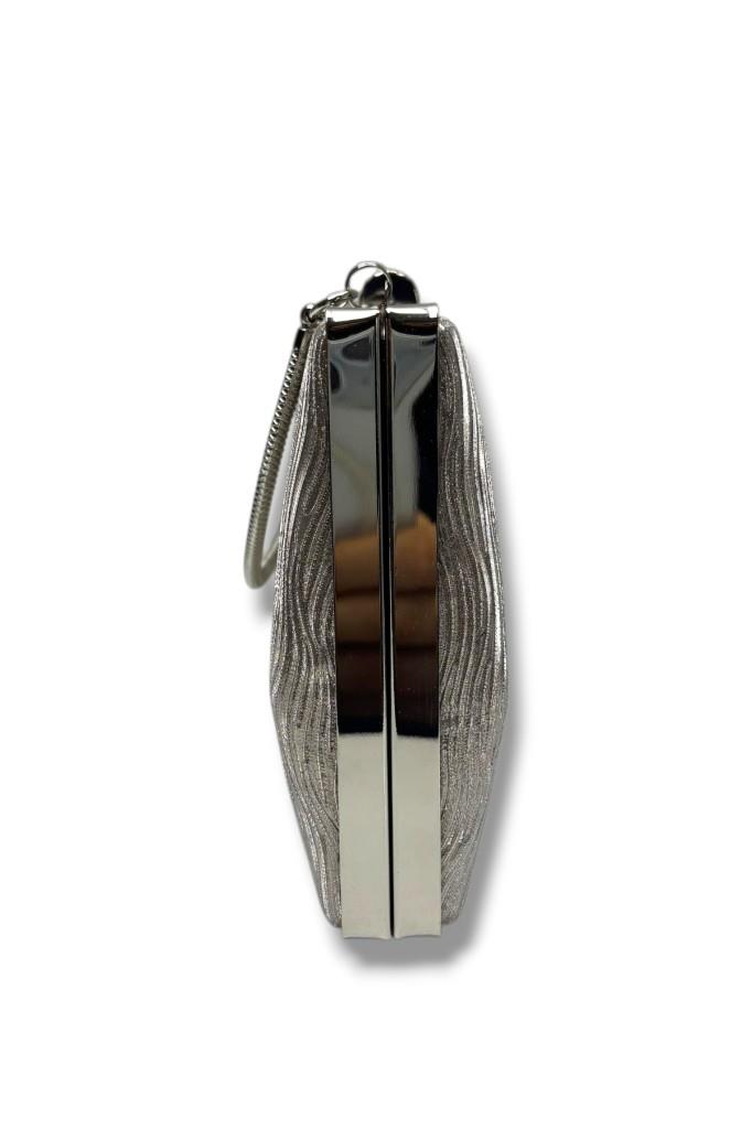 Cakgo 278-26 Dalgalı Simli Parlak Kumaş Çelik Kasa Abiye Çanta