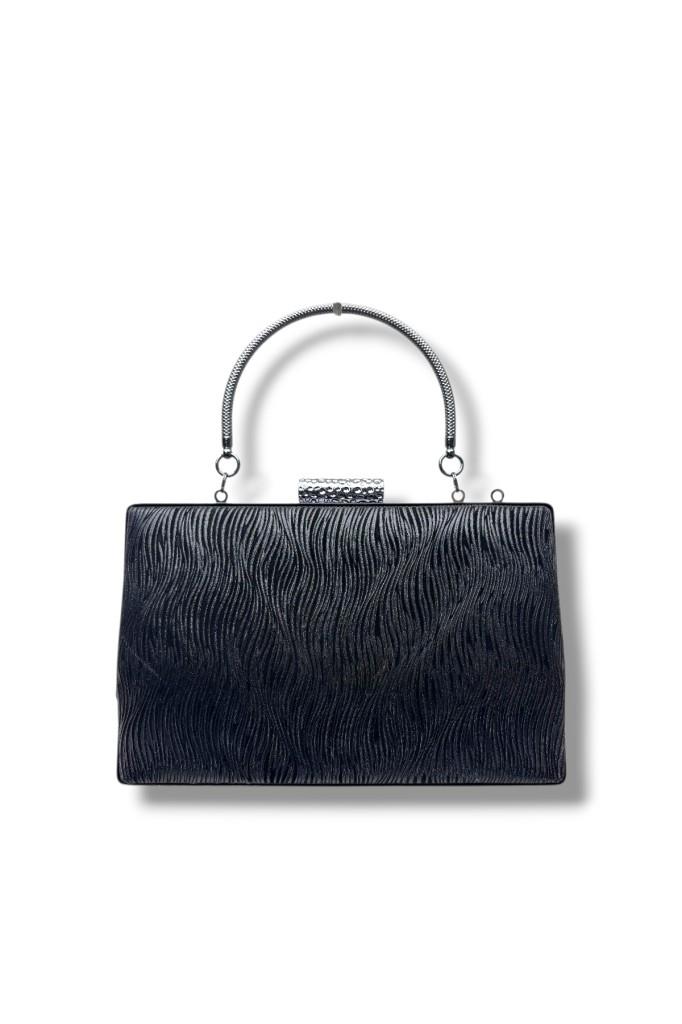 Cakgo 278-26 Dalgalı Simli Parlak Kumaş Çelik Kasa Abiye Çanta