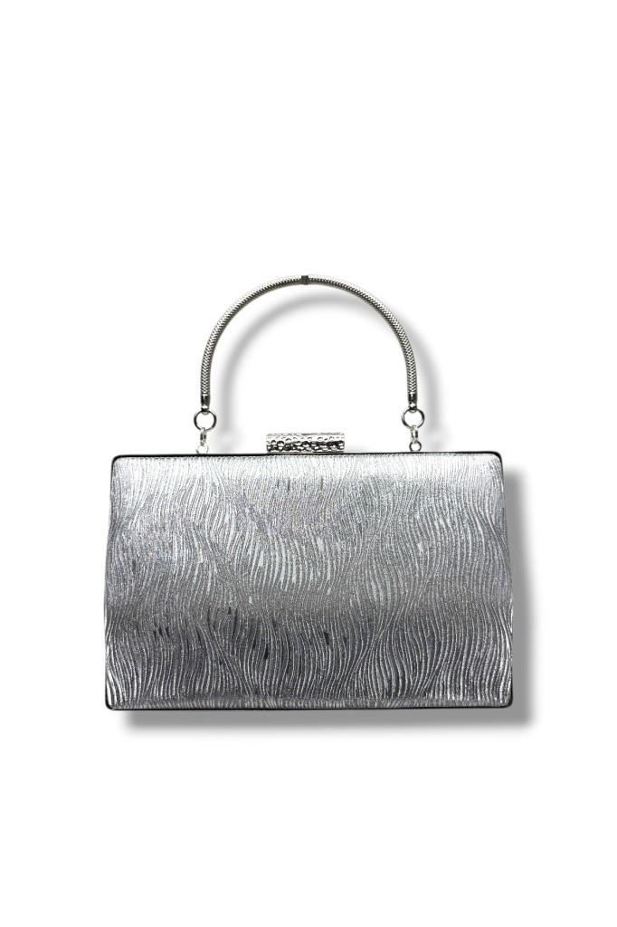 Cakgo 278-26 Dalgalı Simli Parlak Kumaş Çelik Kasa Abiye Çanta