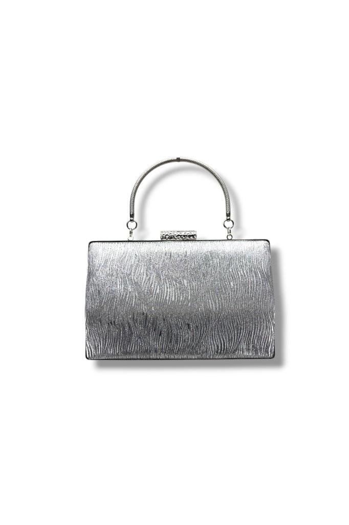 Cakgo 278-26 Dalgalı Simli Parlak Kumaş Çelik Kasa Abiye Çanta