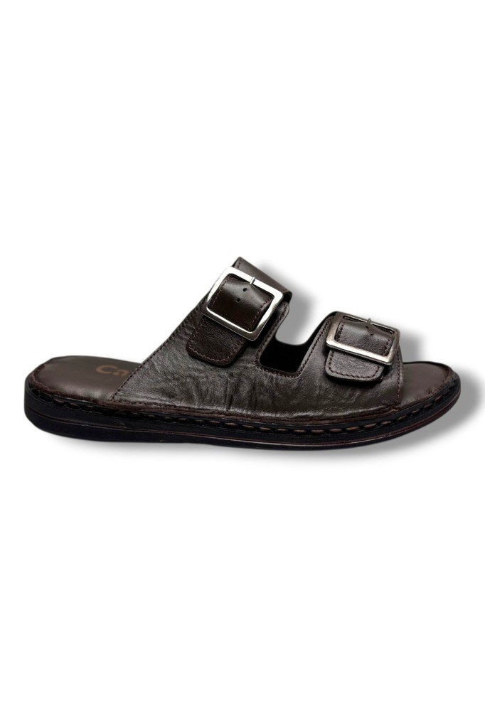 Cakgo 602-26 Hakiki Deri Ultra Soft Çift Tokalı Anatomik Erkek Terlik 40-47
