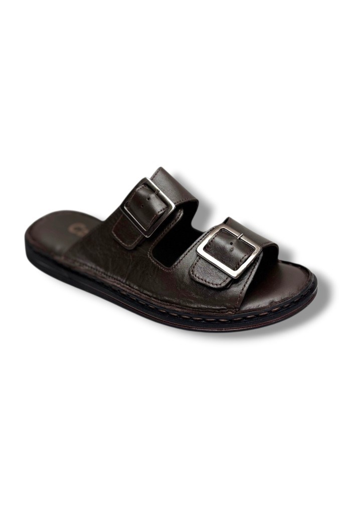 Cakgo 602-26 Hakiki Deri Ultra Soft Çift Tokalı Anatomik Erkek Terlik 40-47
