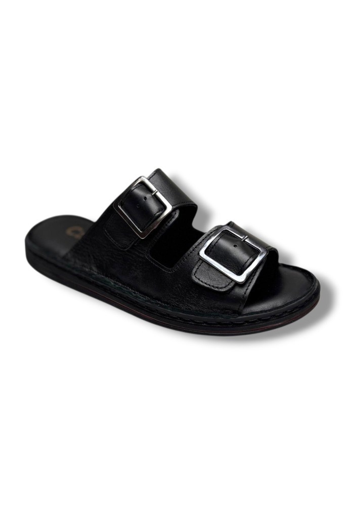 Cakgo 602-26 Hakiki Deri Ultra Soft Çift Tokalı Anatomik Erkek Terlik 40-47