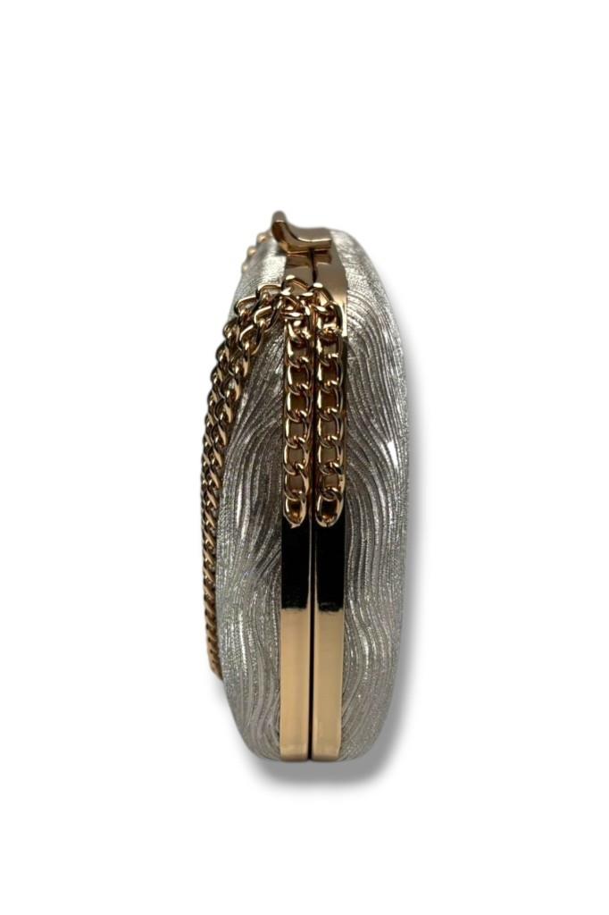 Cakgo 742-26 Dalgalı Simli Kumaş Çelik Kasa Abiye Çanta