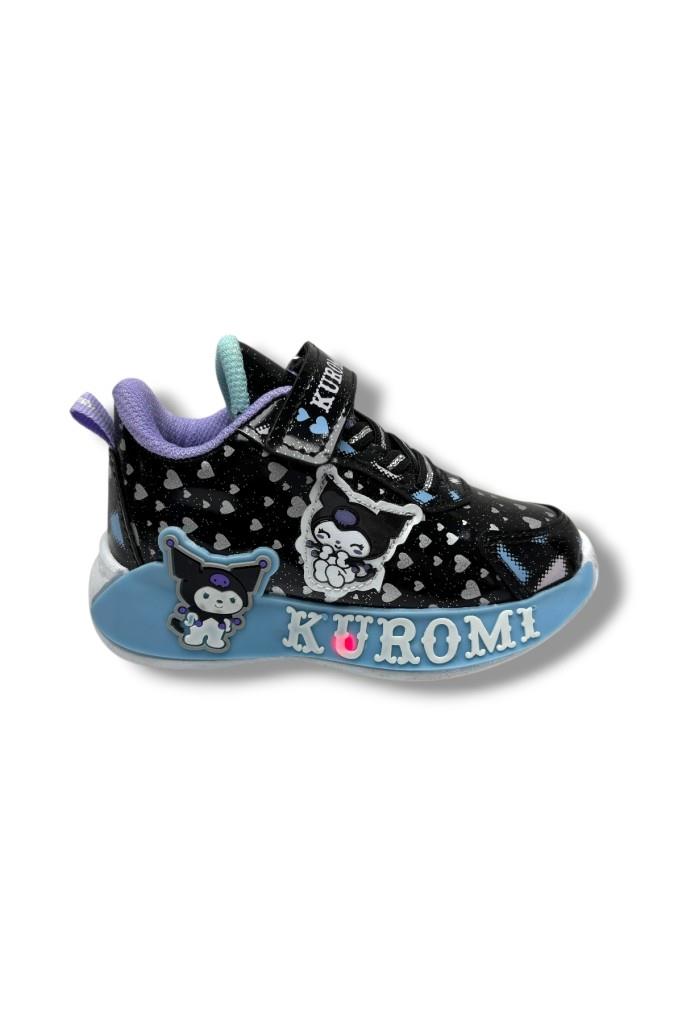 Cakgo Kuromi 725-26 Simli Parlak Deri Anatomik Kız Çocuk Sneaker Siyah Mavi 22-25