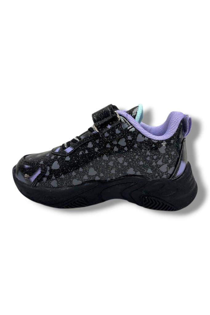 Cakgo Kuromi 725-26 Simli Parlak Deri Anatomik Kız Çocuk Sneaker Siyah Lİla 26-30