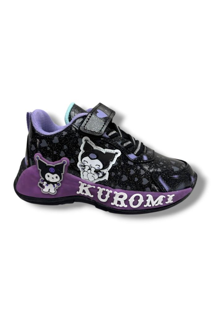Cakgo Kuromi 725-26 Simli Parlak Deri Anatomik Kız Çocuk Sneaker Siyah Lİla 26-30