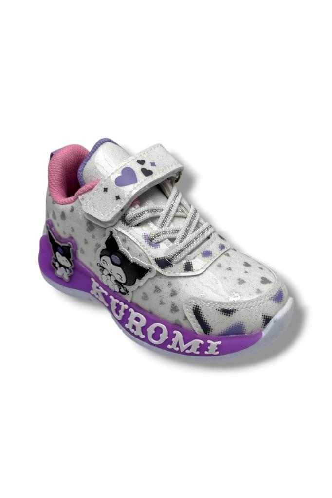 Cakgo Kuromi 725-26 Simli Parlak Deri Anatomik Kız Çocuk Sneaker Beyaz Lİla 26-30