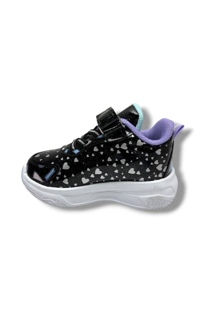 Cakgo Kuromi 725-26 Simli Parlak Deri Anatomik Kız Çocuk Sneaker Siyah Mavi 22-25
