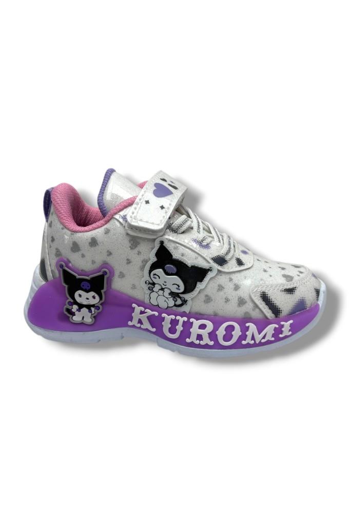 Cakgo Kuromi 725-26 Simli Parlak Deri Anatomik Kız Çocuk Sneaker Beyaz Lİla 26-30