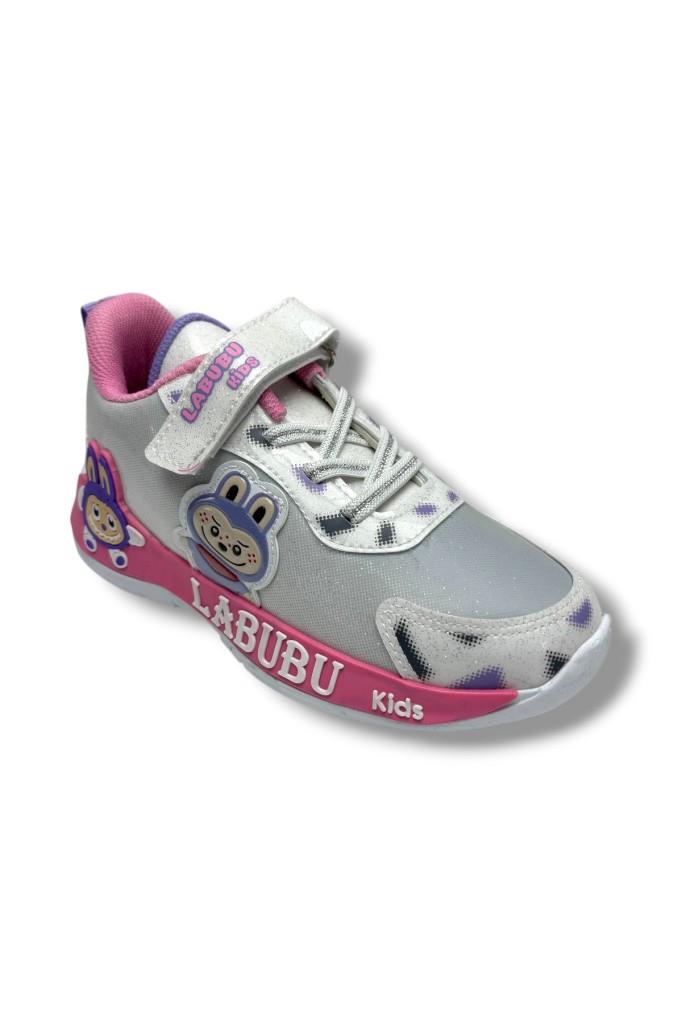 Cakgo Labubu 624-26 Simli Parlak Deri Işıklı Anatomik Kız Çocuk Sneaker Beyaz Pembe 31-35