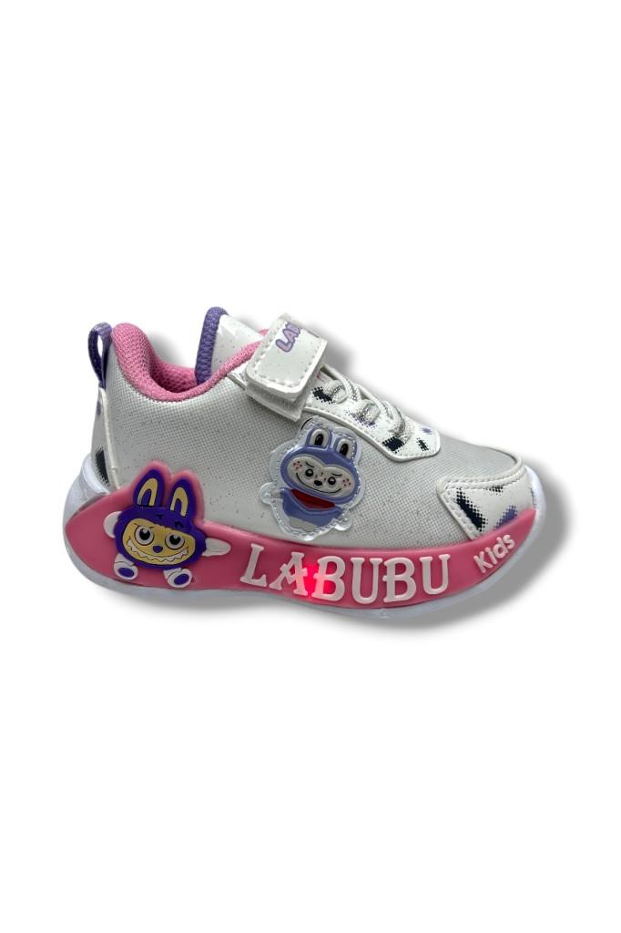 Cakgo Labubu 624-26 Simli Parlak Deri Işıklı Anatomik Kız Çocuk Sneaker Beyaz Pembe  22-25