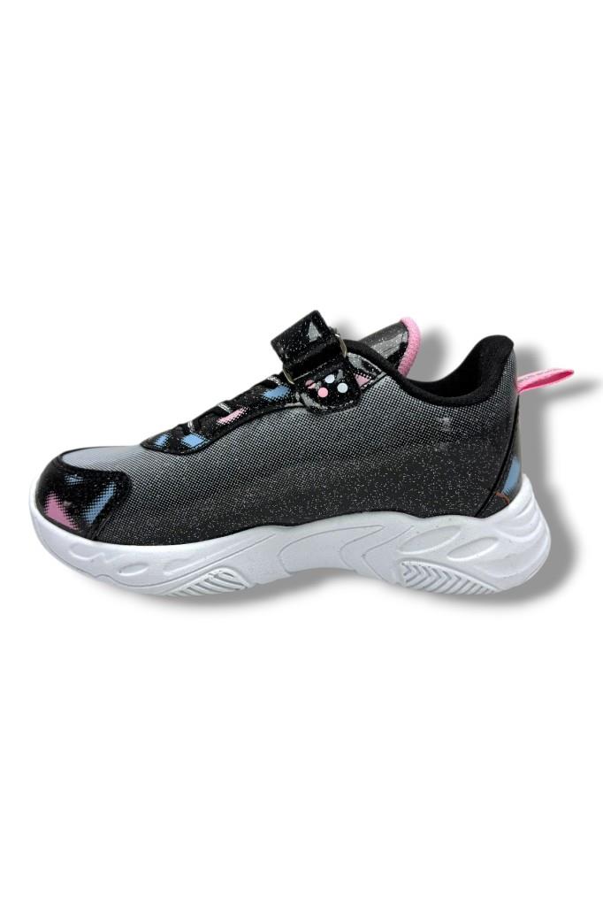Cakgo Labubu 624-26 Simli Parlak Deri Işıklı Anatomik Kız Çocuk Sneaker Siyah Pembe 31-35