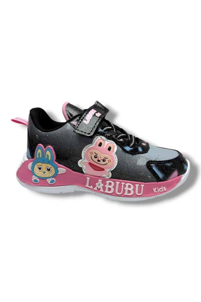 Cakgo Labubu 624-26 Simli Parlak Deri Işıklı Anatomik Kız Çocuk Sneaker Siyah Pembe 31-35