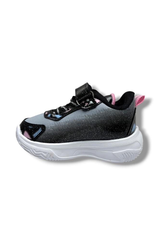 Cakgo Labubu 624-26 Simli Parlak Deri Işıklı Anatomik Kız Çocuk Sneaker Siyah Pembe 22-25