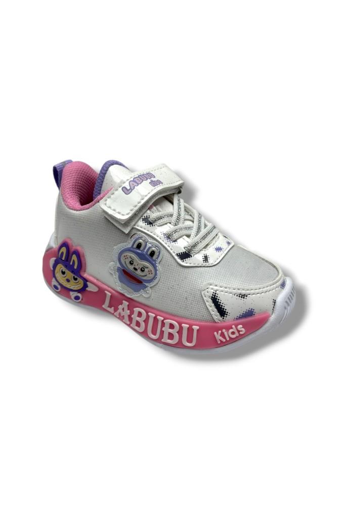 Cakgo Labubu 624-26 Simli Parlak Deri Işıklı Anatomik Kız Çocuk Sneaker Beyaz Pembe  22-25