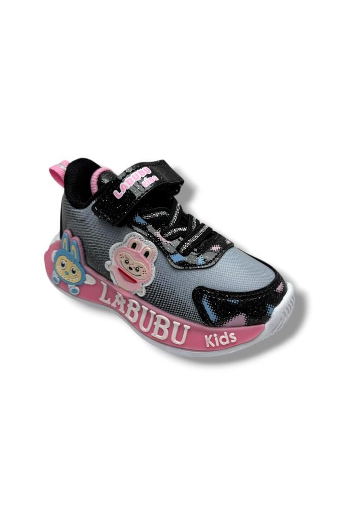 Cakgo Labubu 624-26 Simli Parlak Deri Işıklı Anatomik Kız Çocuk Sneaker Siyah Pembe 22-25
