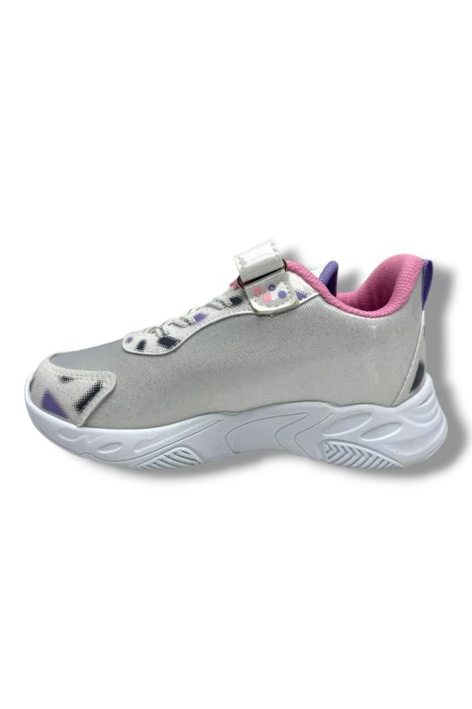 Cakgo Labubu 624-26 Simli Parlak Deri Işıklı Anatomik Kız Çocuk Sneaker Beyaz Pembe 31-35