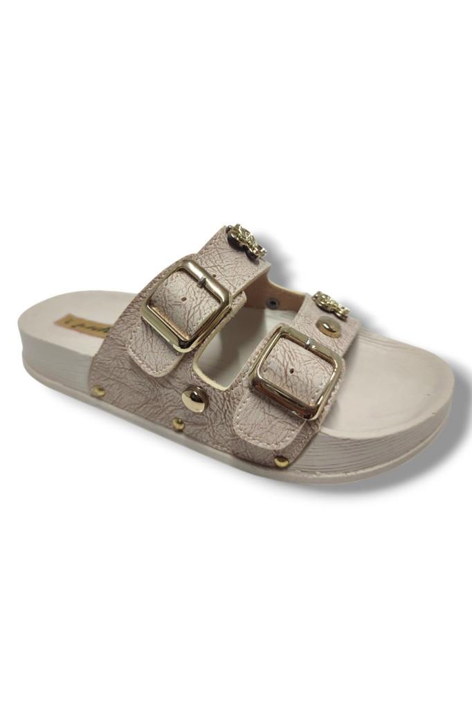 Capri 9001-25 Deri Çift Bant Tokalı Kadın Terlik