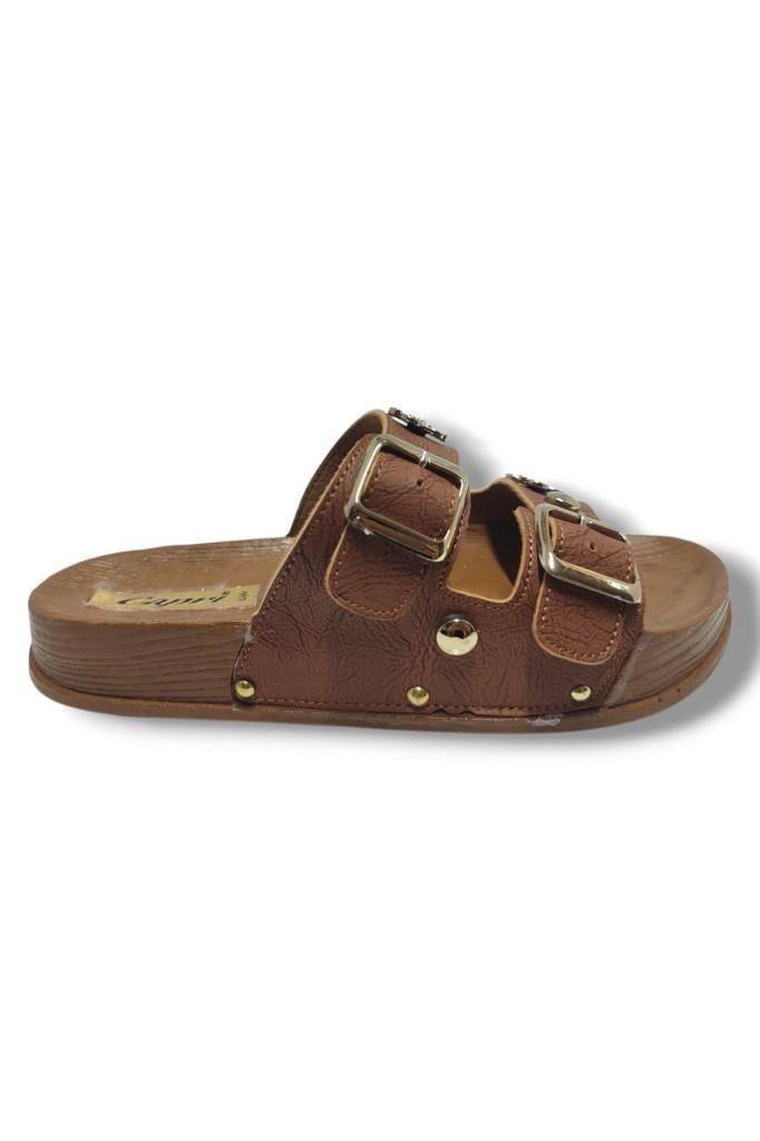 Capri 9001-25 Deri Çift Bant Tokalı Kadın Terlik